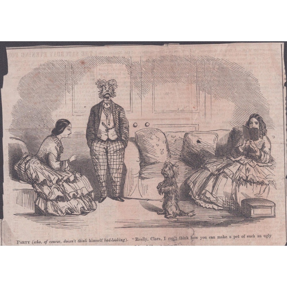 Antique Saturday Evening Post Clipping 1850-1860 Victorian Humor Engraving Art